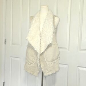 Altar'd State Faux Fur Suede Vest Womens Medium Cream Boho Shaggy Open Front